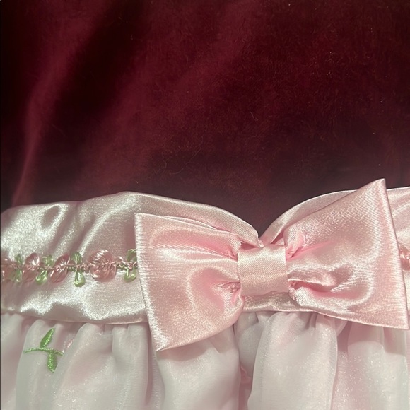 Vintage Dress Baby Toddler  Pink Maroon Roses Velvet Tulle Girl Formal Easter - Picture 4 of 11